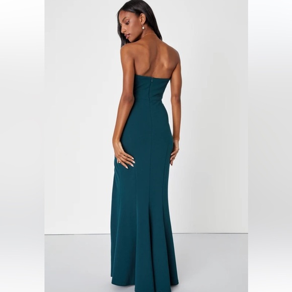 Lulus Marvelous Entrance Emerald Green Pleated Strapless Maxi Dress Size Small - Picture 2 of 12